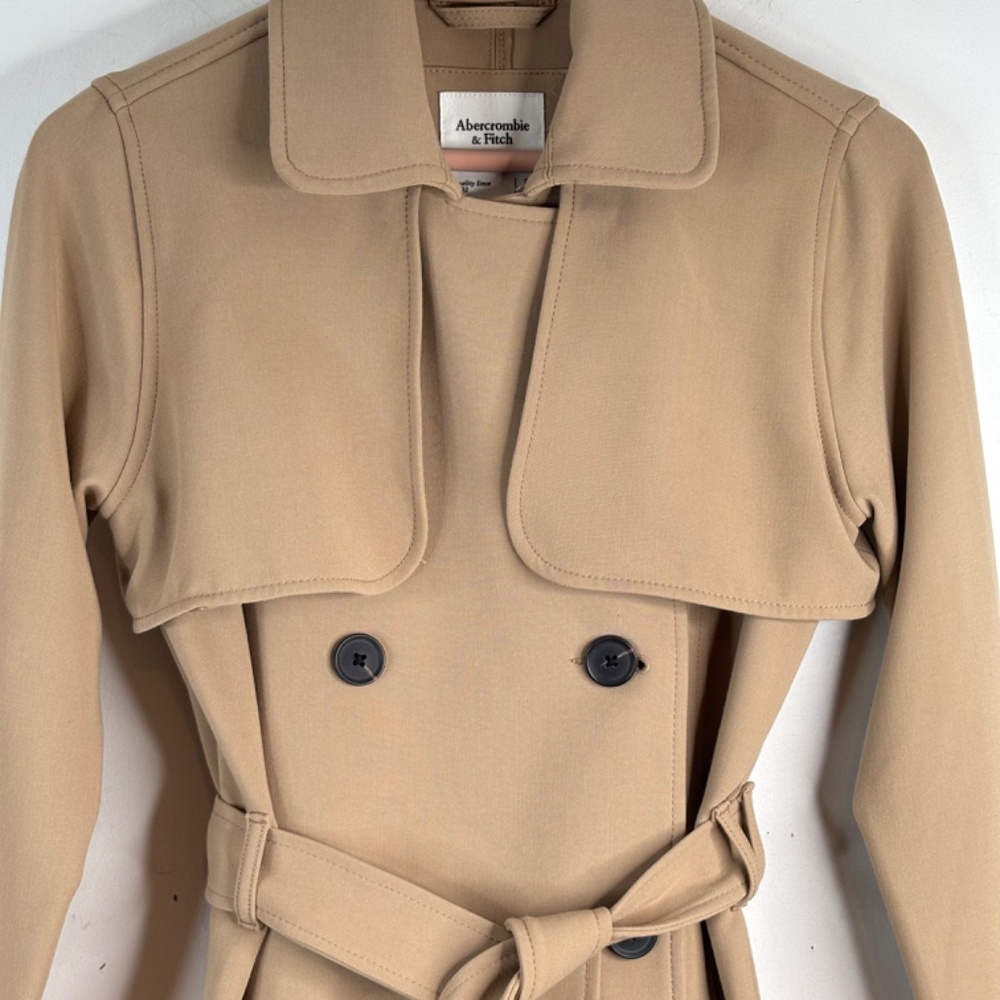 Abercrombie & Fitch Drapey Trench Coat Women's S Tan Khaki Double Breasted Chic - Picture 5 of 13
